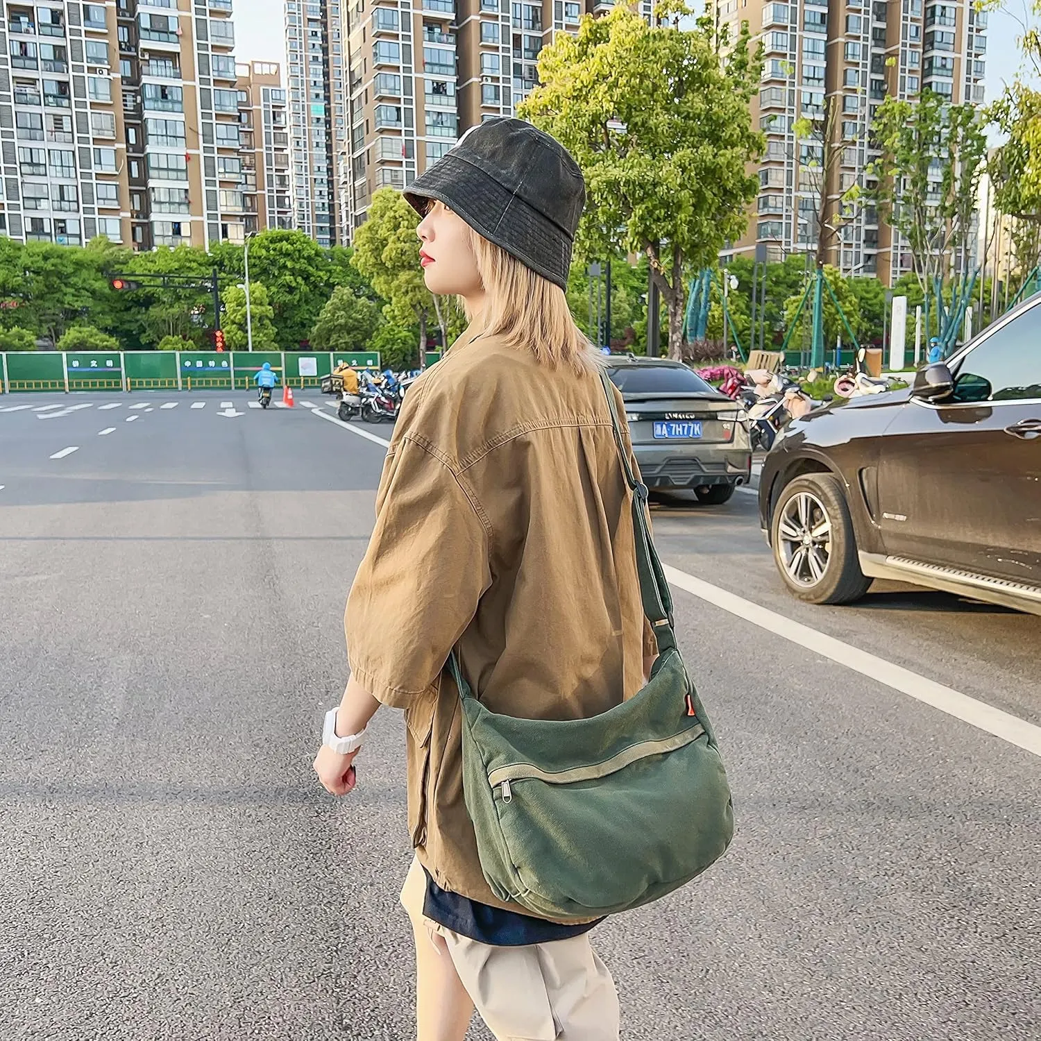 Canvas Casual Messenger Bag Hobo Crossbody Bag Canvas Shouder Tote Handbag for Women and Men