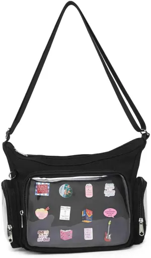 Canvas Ita Bag Crossbody Shoulder Bag Kawaii Purses and Handbags with Anime Pins Display