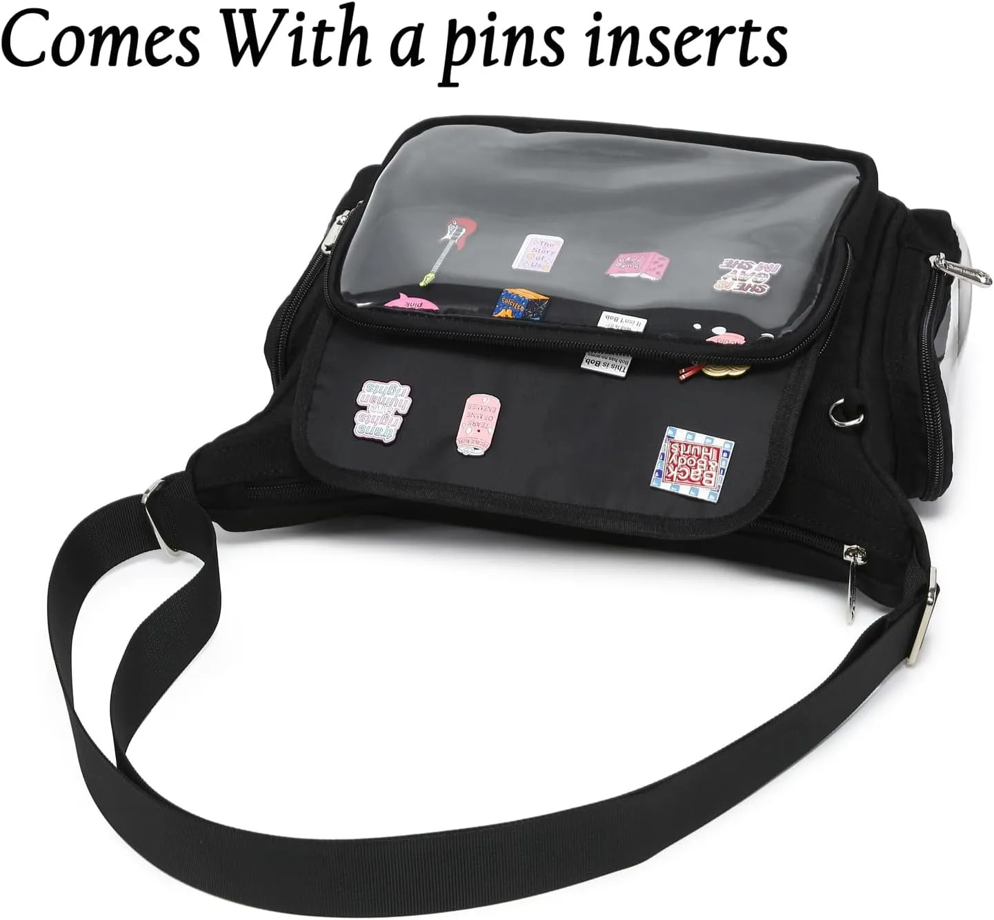 Canvas Ita Bag Crossbody Shoulder Bag Kawaii Purses and Handbags with Anime Pins Display