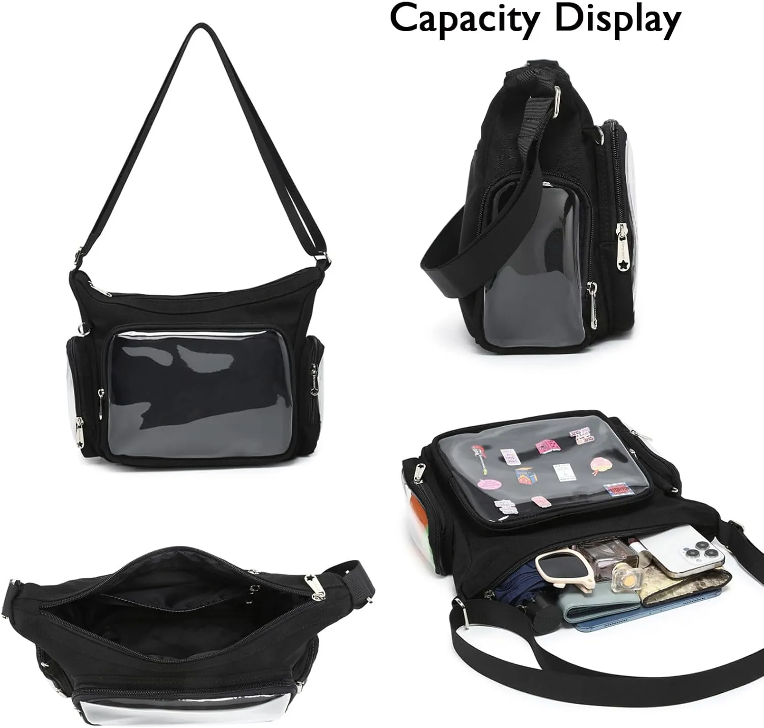 Canvas Ita Bag Crossbody Shoulder Bag Kawaii Purses and Handbags with Anime Pins Display