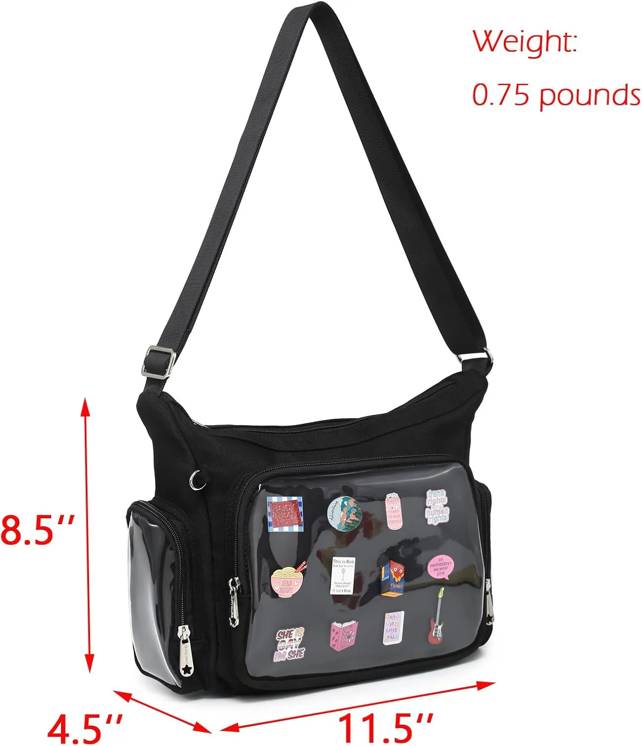 Canvas Ita Bag Crossbody Shoulder Bag Kawaii Purses and Handbags with Anime Pins Display