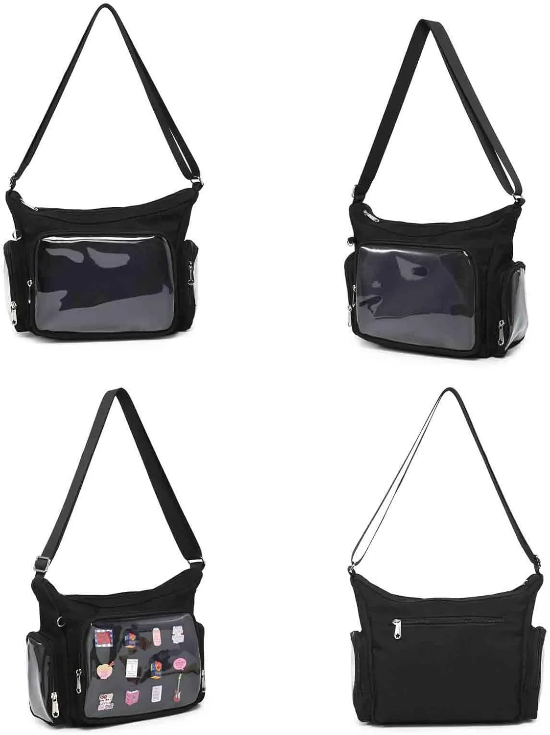 Canvas Ita Bag Crossbody Shoulder Bag Kawaii Purses and Handbags with Anime Pins Display