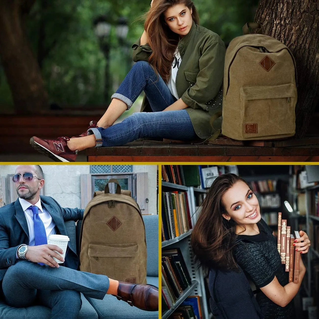 Canvas Laptop Backpack, Durable Rucksack, Travel Bag Fits 15.6 Inch Notebook for Men Women Factory Directly(Coffee)