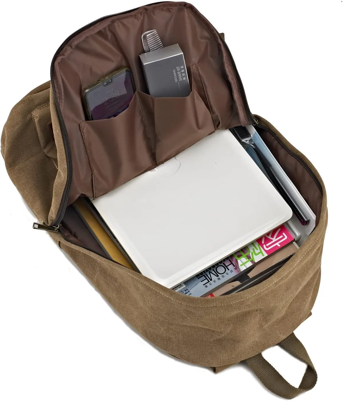 Canvas Laptop Backpack, Durable Rucksack, Travel Bag Fits 15.6 Inch Notebook for Men Women Factory Directly(Coffee)