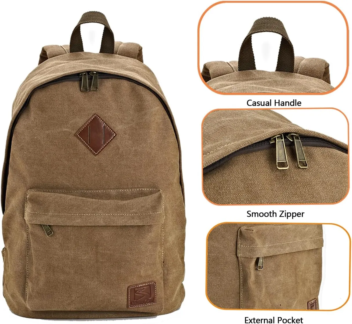 Canvas Laptop Backpack, Durable Rucksack, Travel Bag Fits 15.6 Inch Notebook for Men Women Factory Directly(Coffee)