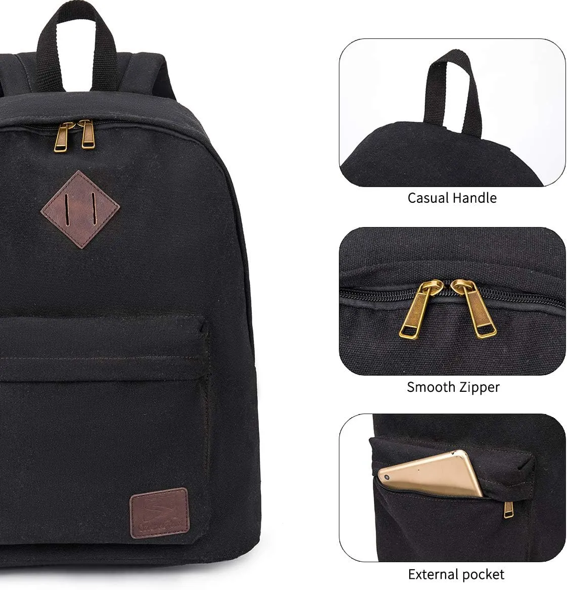 Canvas Laptop Backpack Durable Rucksack Travel Notebook Bag School Backpack Bookbag for Men Women Black Factory Directly