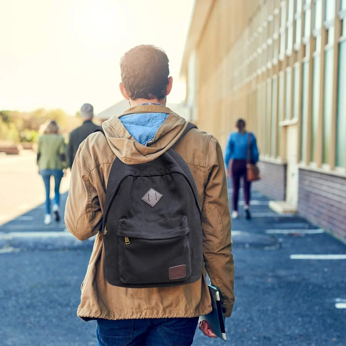 Canvas Laptop Backpack Durable Rucksack Travel Notebook Bag School Backpack Bookbag for Men Women Black Factory Directly