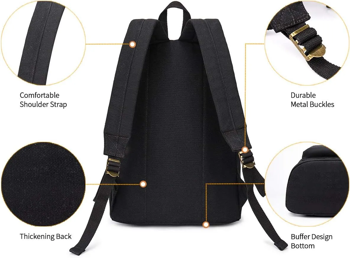 Canvas Laptop Backpack Durable Rucksack Travel Notebook Bag School Backpack Bookbag for Men Women Black Factory Directly