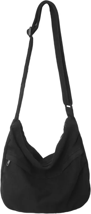 Canvas Messenger Bag Large Hobo Crossbody Bag with Zipper Casual Shoulder Tote Handbag for Women and Men