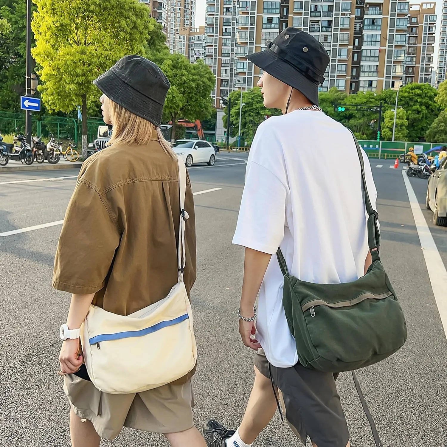 Canvas Messenger Bag Large Hobo Crossbody Bag with Zipper Casual Shoulder Tote Handbag for Women and Men