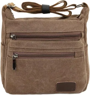 Canvas Shoulder Bag for Women and Men Messenger Handbags Cross Body Multi Zipper Pockets Bag