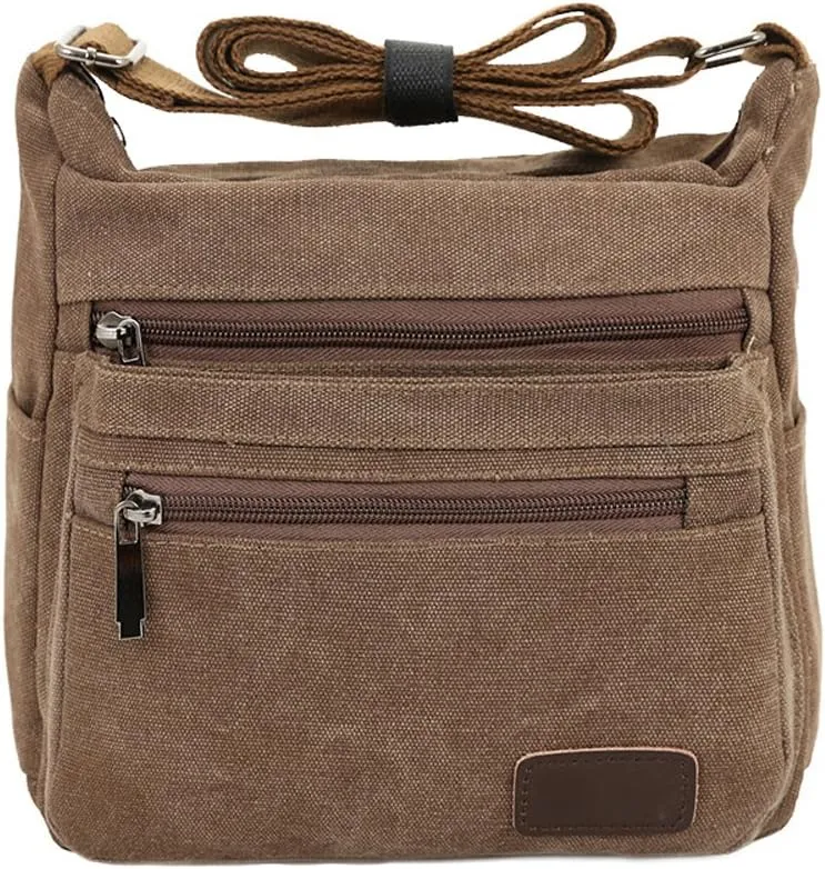 Canvas Shoulder Bag for Women and Men Messenger Handbags Cross Body Multi Zipper Pockets Bag