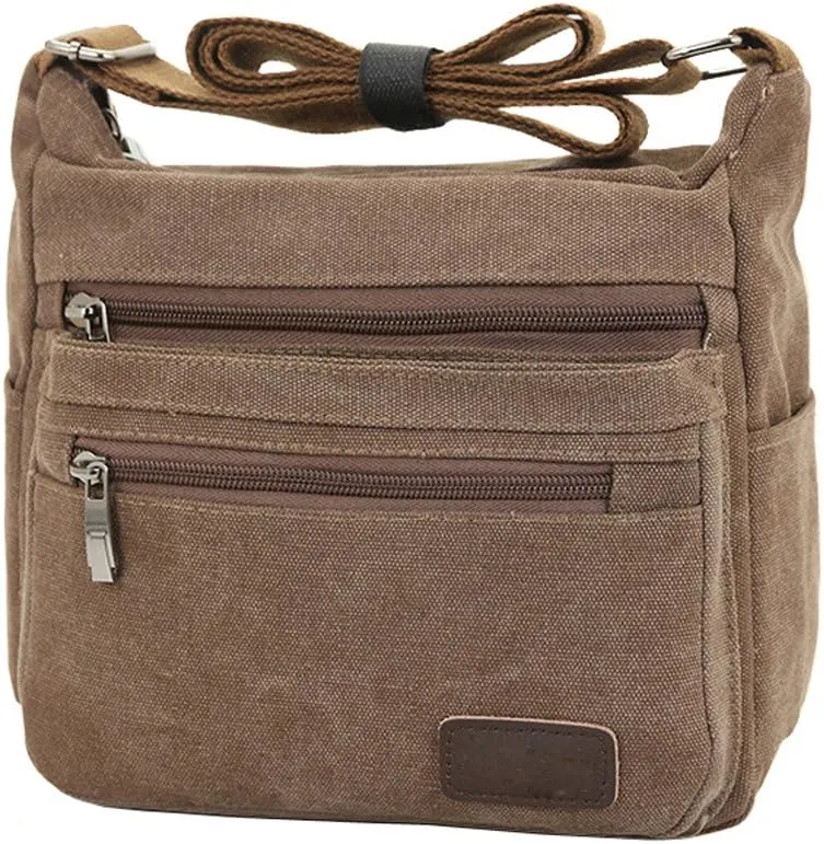Canvas Shoulder Bag for Women and Men Messenger Handbags Cross Body Multi Zipper Pockets Bag