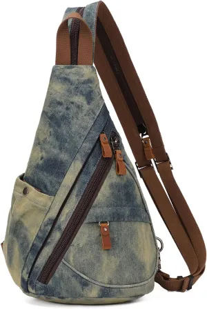 Canvas Sling Bag - Small Crossbody Backpack Shoulder Casual Daypack Rucksack for Men Women(Large Version)