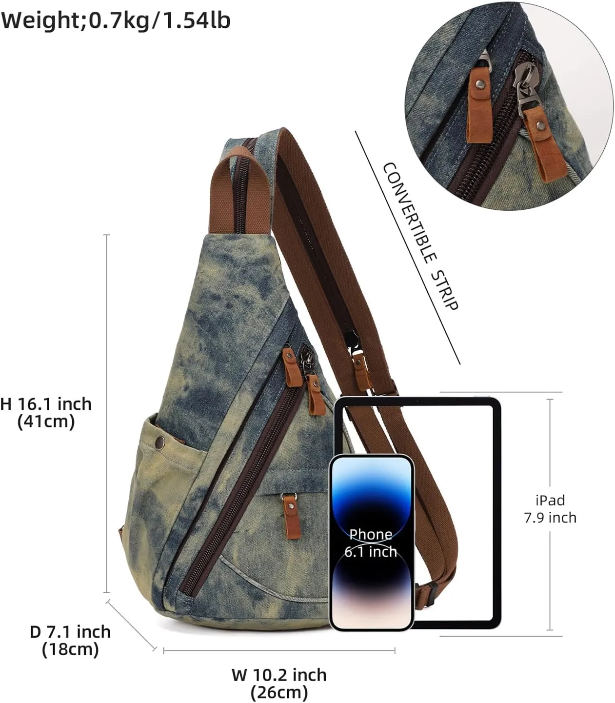 Canvas Sling Bag - Small Crossbody Backpack Shoulder Casual Daypack Rucksack for Men Women(Large Version)