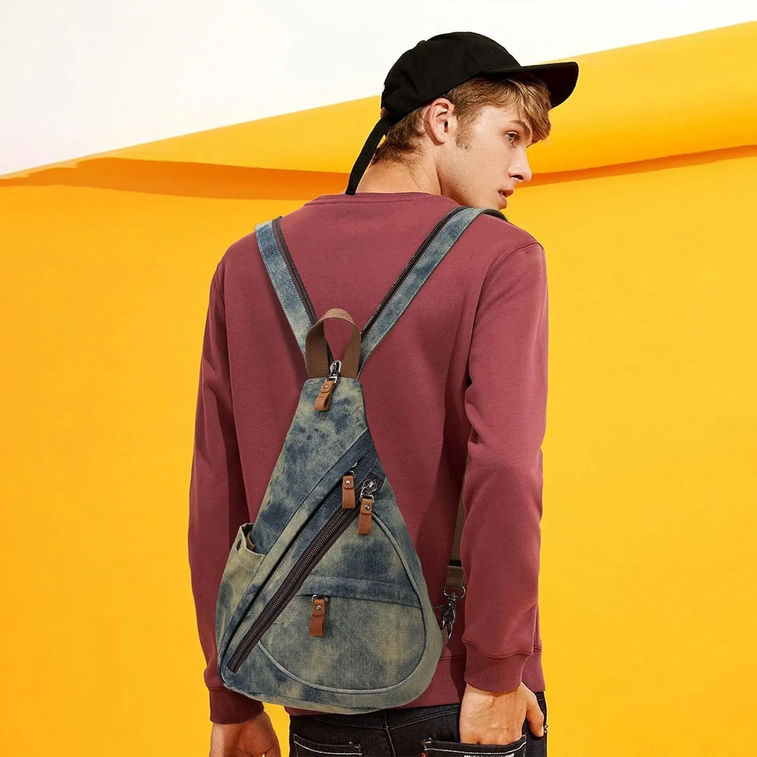Canvas Sling Bag - Small Crossbody Backpack Shoulder Casual Daypack Rucksack for Men Women(Large Version)
