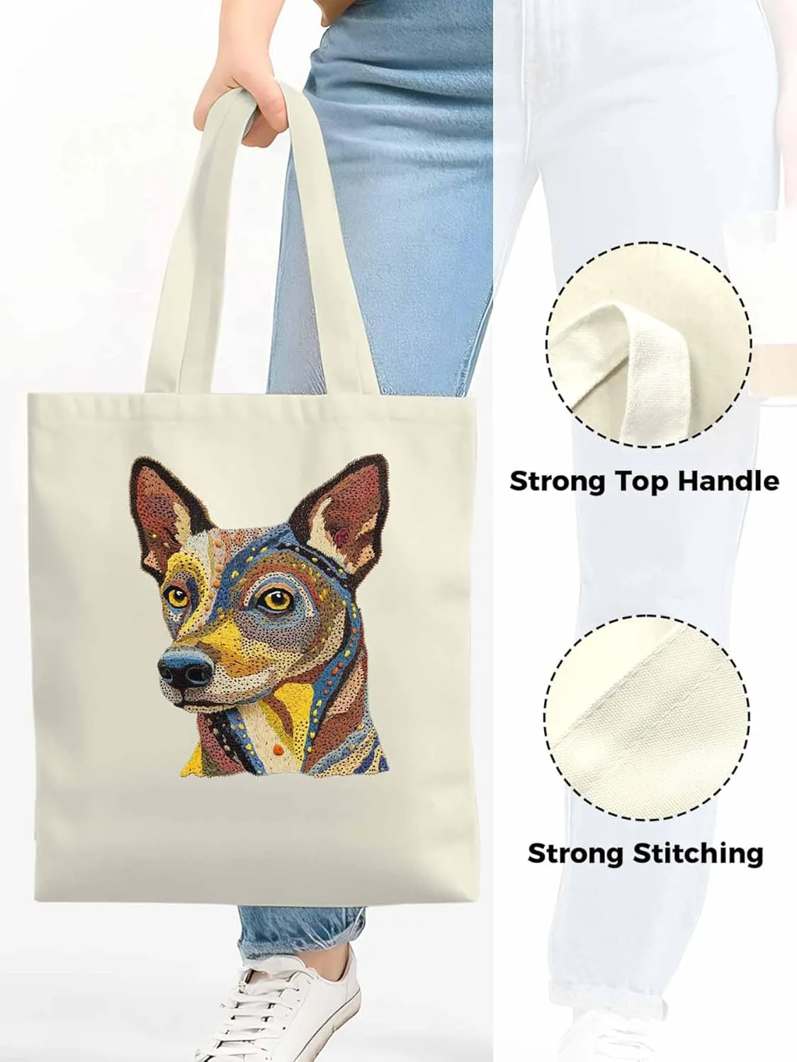 Canvas Tote Bag, Abstract Boho Dog Print patterned Canvas Tote Handbags for Women Shoulder Bag,