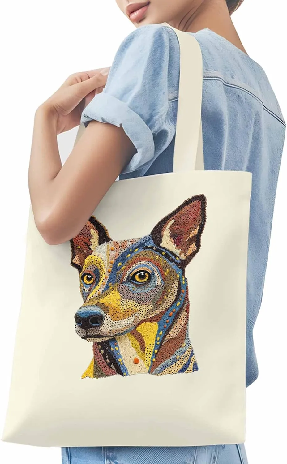 Canvas Tote Bag, Abstract Boho Dog Print patterned Canvas Tote Handbags for Women Shoulder Bag,