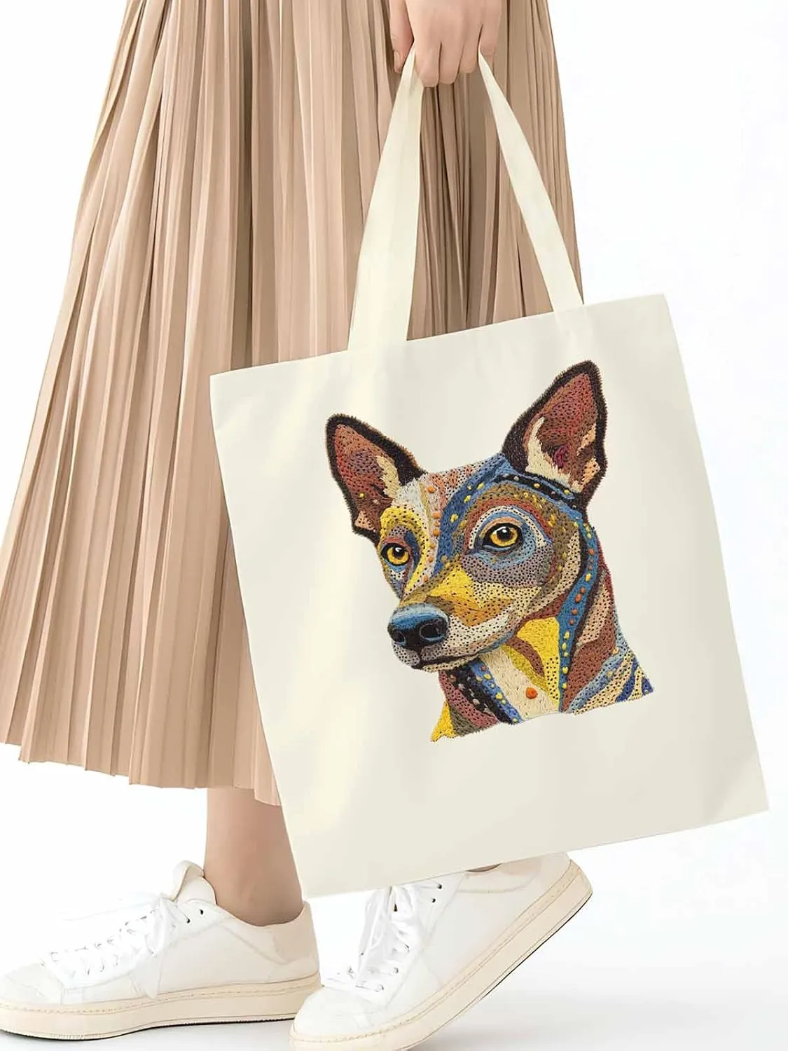 Canvas Tote Bag, Abstract Boho Dog Print patterned Canvas Tote Handbags for Women Shoulder Bag,