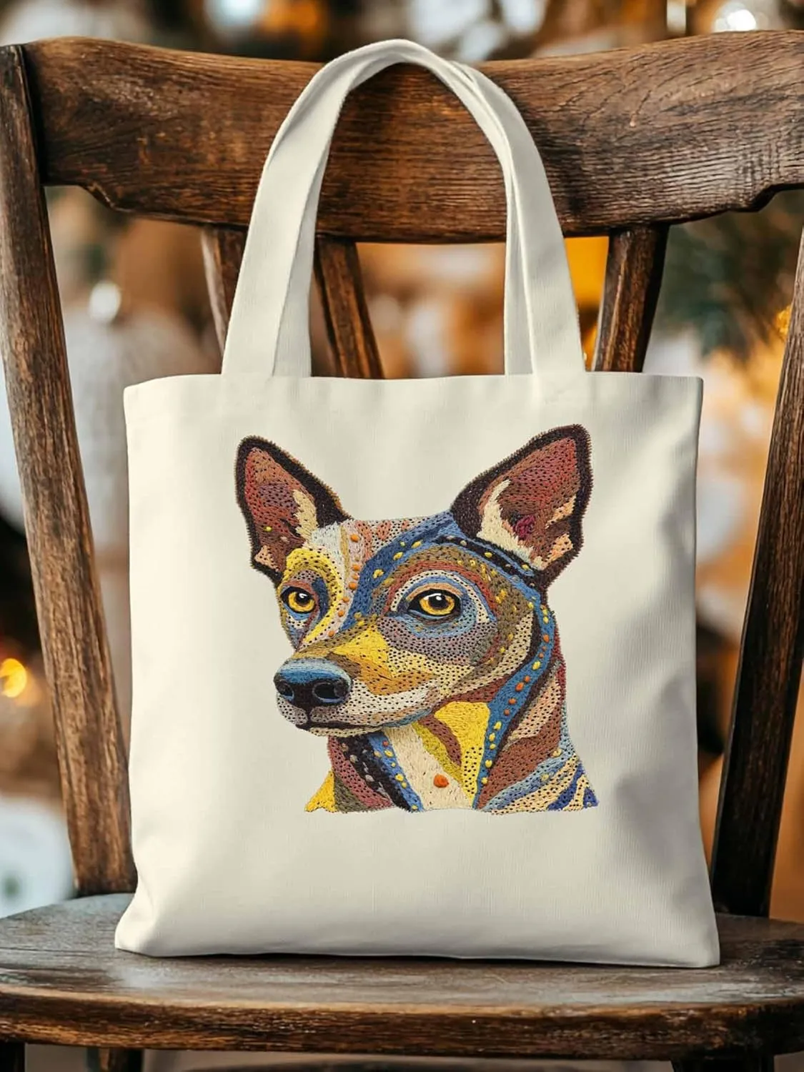 Canvas Tote Bag, Abstract Boho Dog Print patterned Canvas Tote Handbags for Women Shoulder Bag,