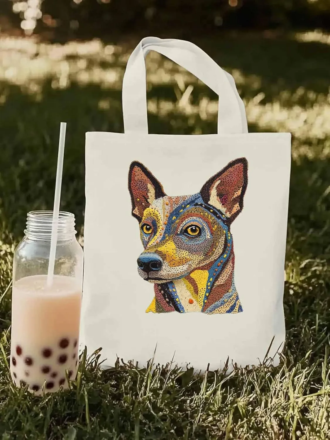 Canvas Tote Bag, Abstract Boho Dog Print patterned Canvas Tote Handbags for Women Shoulder Bag,