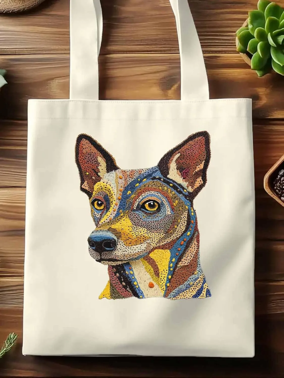 Canvas Tote Bag, Abstract Boho Dog Print patterned Canvas Tote Handbags for Women Shoulder Bag,