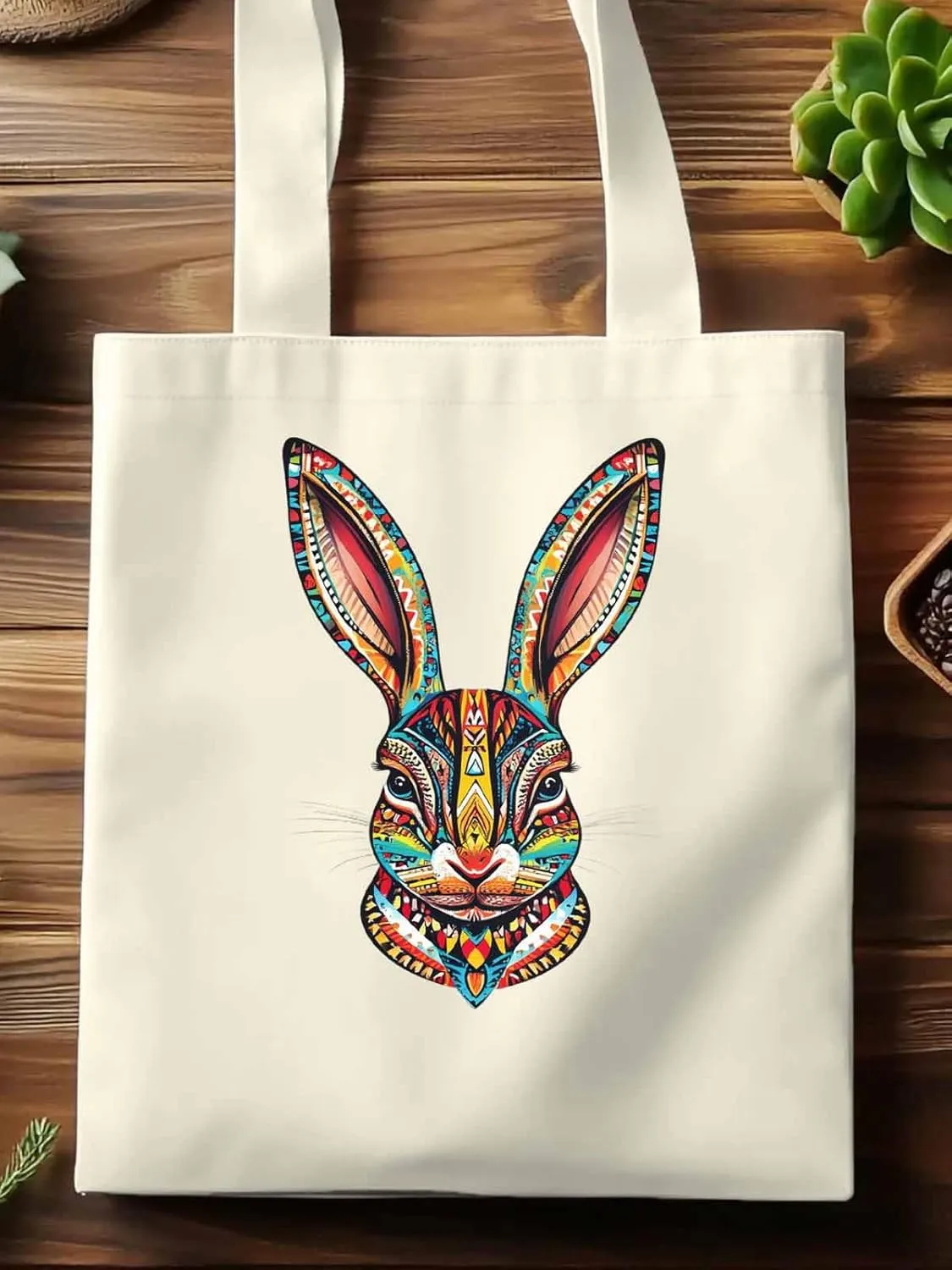 Canvas Tote Bag, Abstract Colorful Bunny patterned Canvas Tote Handbags for Women Shoulder Bag,