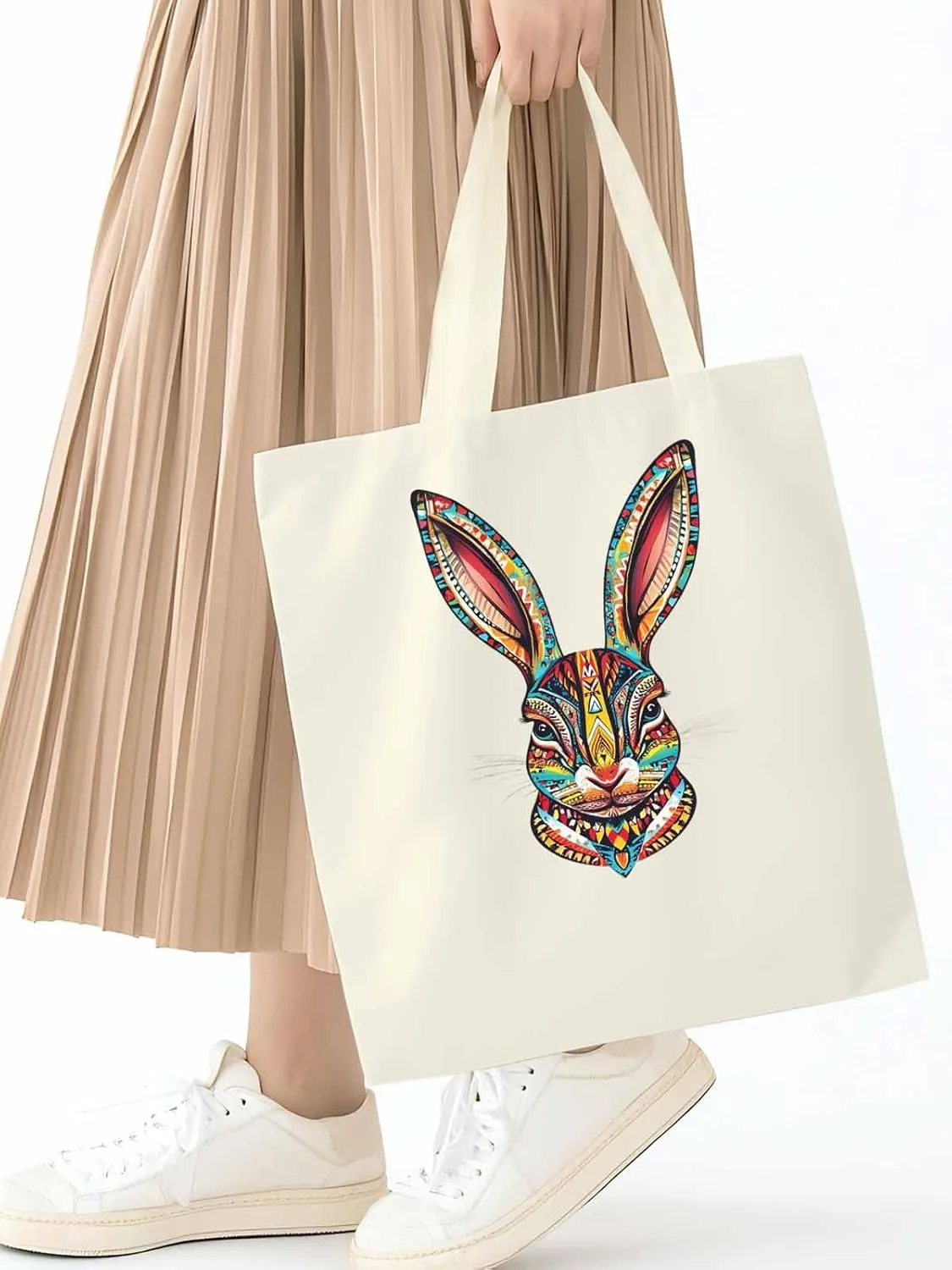 Canvas Tote Bag, Abstract Colorful Bunny patterned Canvas Tote Handbags for Women Shoulder Bag,