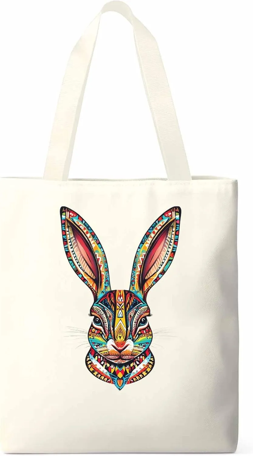 Canvas Tote Bag, Abstract Colorful Bunny patterned Canvas Tote Handbags for Women Shoulder Bag,