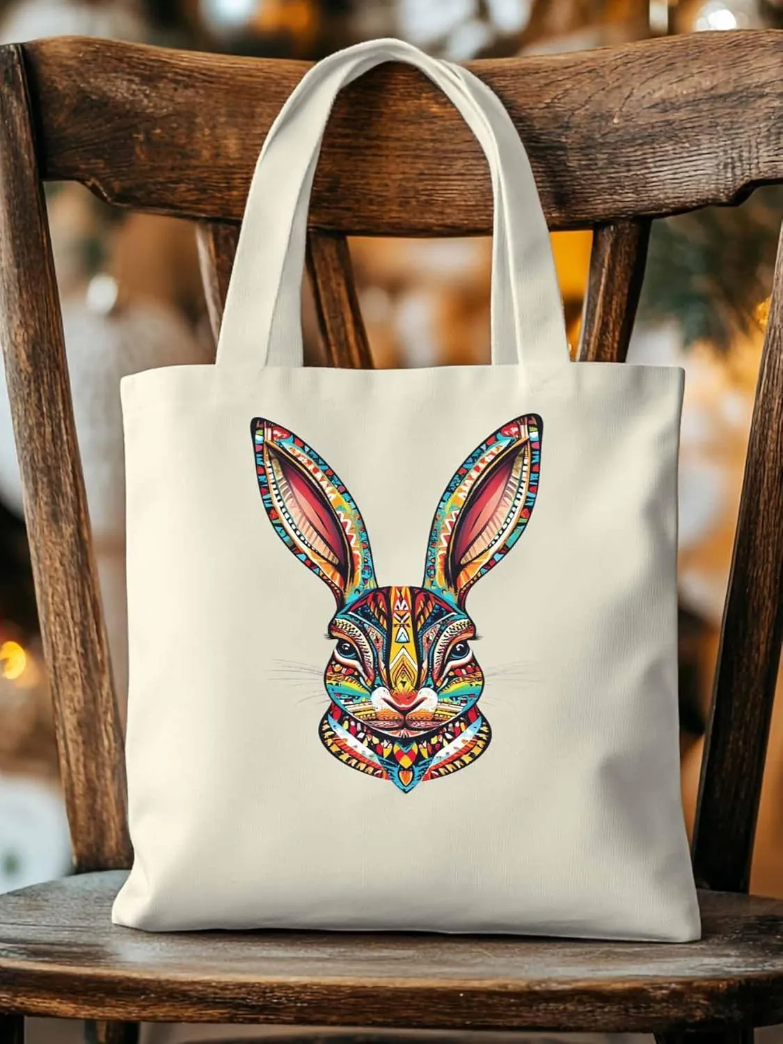 Canvas Tote Bag, Abstract Colorful Bunny patterned Canvas Tote Handbags for Women Shoulder Bag,