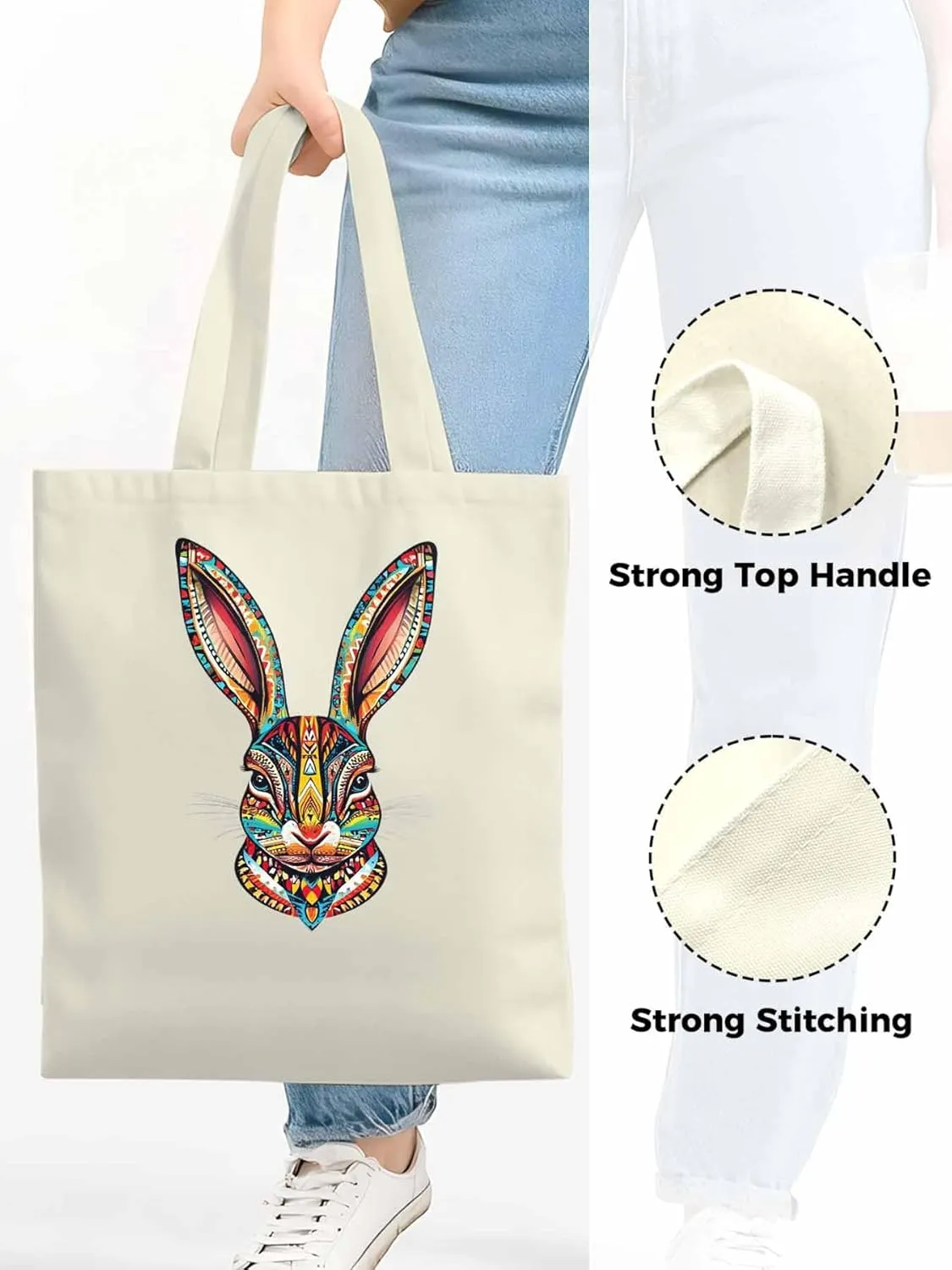 Canvas Tote Bag, Abstract Colorful Bunny patterned Canvas Tote Handbags for Women Shoulder Bag,