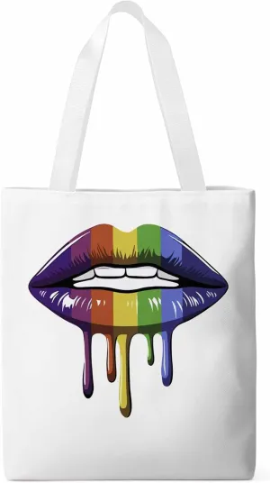 Canvas Tote Bag, Abstract Colorful Lips Aesthetic Canvas Tote Handbags for Women Shoulder Bag