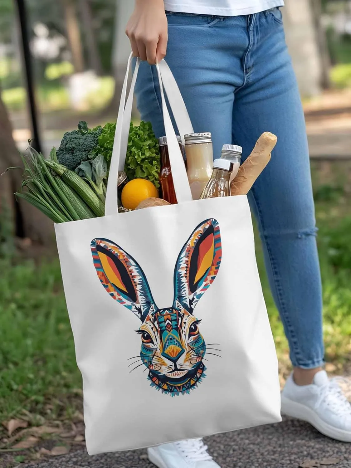 Canvas Tote Bag, Abstract Ombre Bunny Print patterned Canvas Tote Handbags for Women Shoulder Bag,
