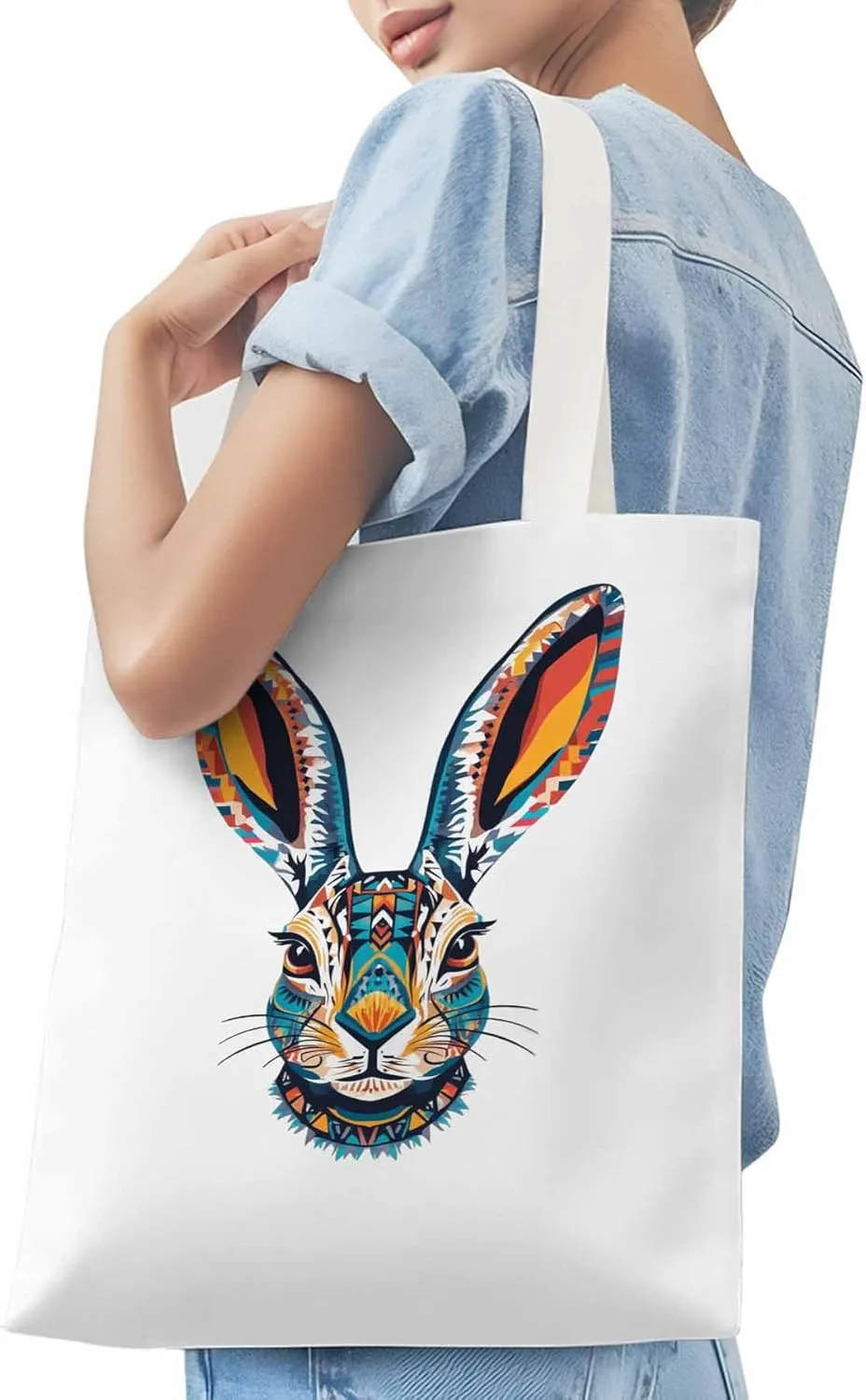 Canvas Tote Bag, Abstract Ombre Bunny Print patterned Canvas Tote Handbags for Women Shoulder Bag,