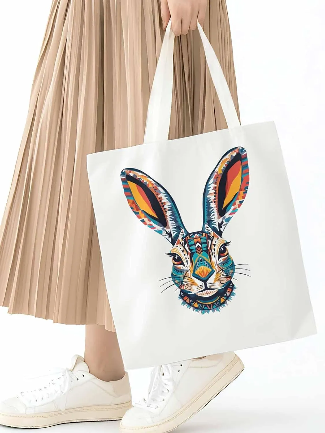 Canvas Tote Bag, Abstract Ombre Bunny Print patterned Canvas Tote Handbags for Women Shoulder Bag,