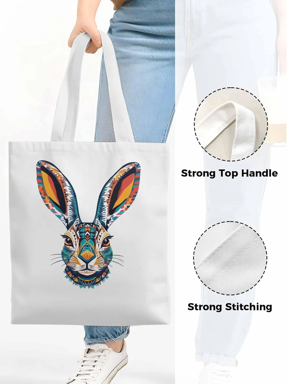Canvas Tote Bag, Abstract Ombre Bunny Print patterned Canvas Tote Handbags for Women Shoulder Bag,