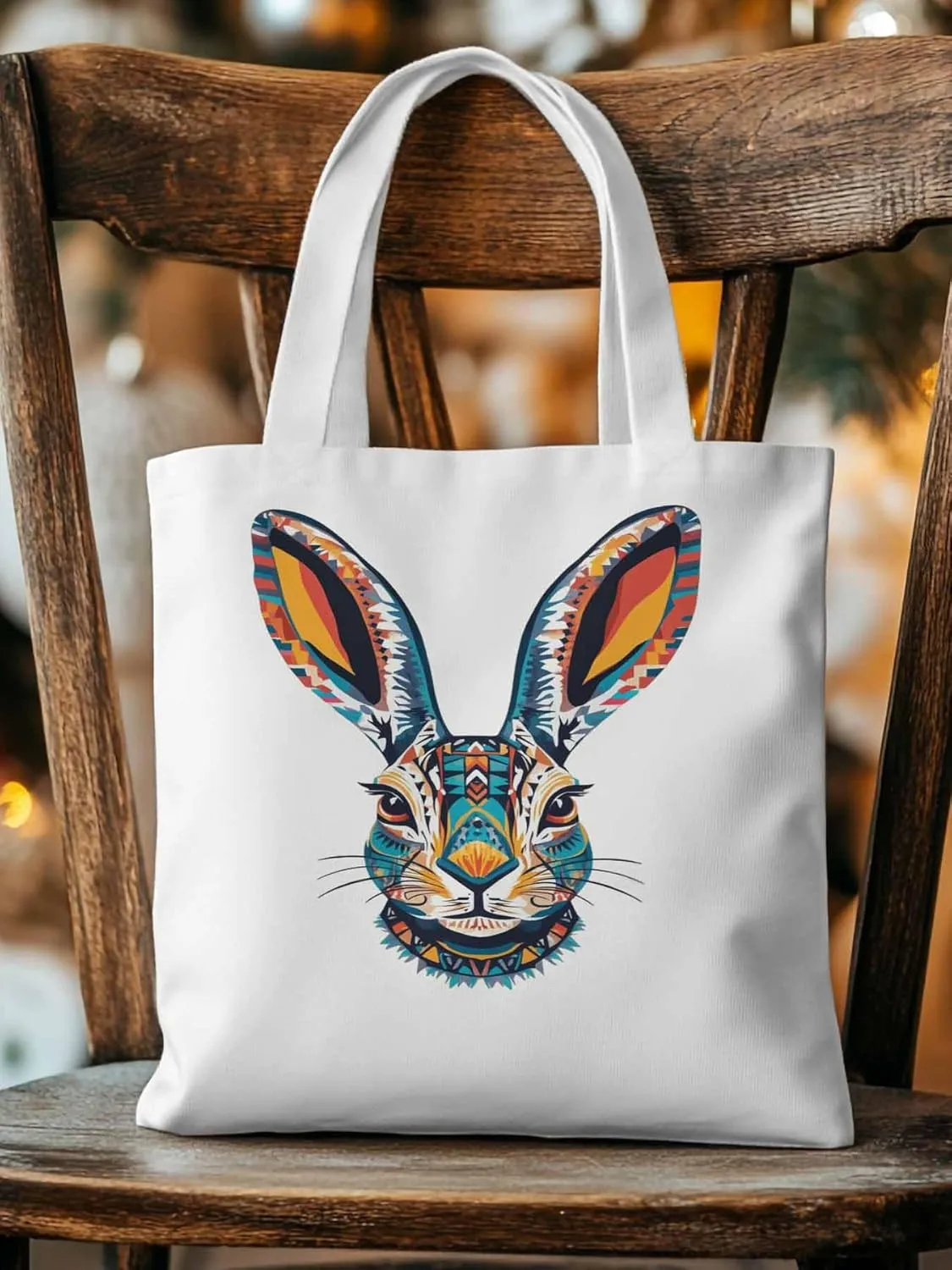 Canvas Tote Bag, Abstract Ombre Bunny Print patterned Canvas Tote Handbags for Women Shoulder Bag,