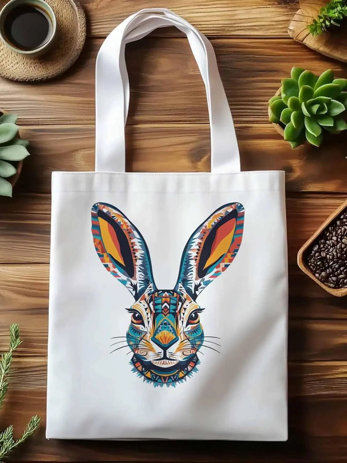 Canvas Tote Bag, Abstract Ombre Bunny Print patterned Canvas Tote Handbags for Women Shoulder Bag,