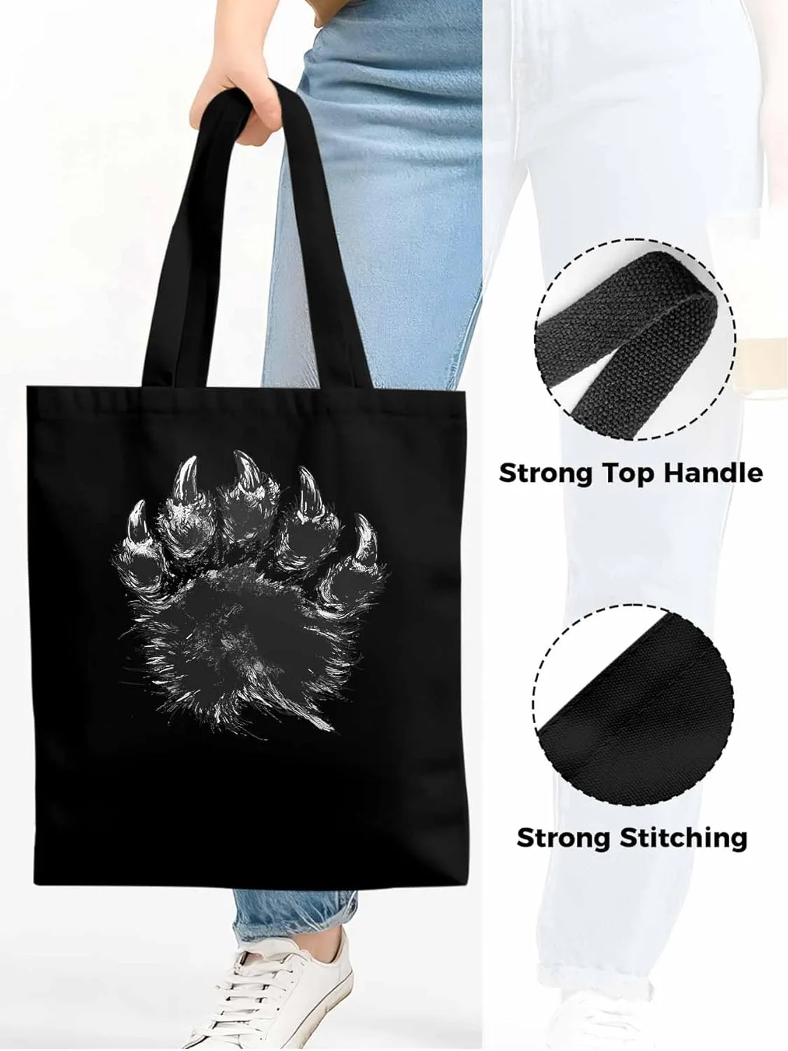 Canvas Tote Bag, Animals Paw Print patterned Canvas Tote Handbags for Women Shoulder Bag,