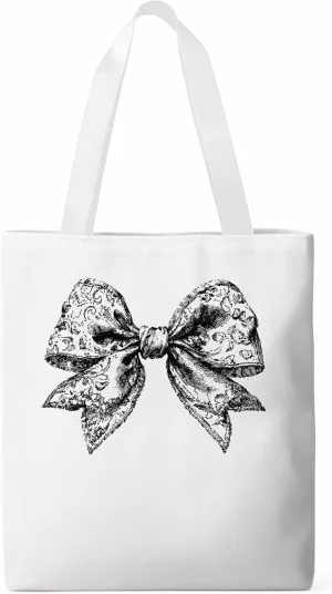 Canvas Tote Bag, Black Vintage Flowers Bowknot Aesthetic Canvas Tote Handbags for Women Shoulder Bag