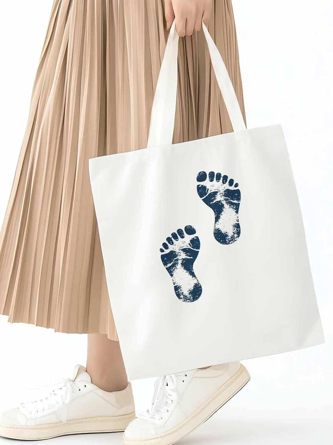 Canvas Tote Bag, Blue Footprint patterned Canvas Tote Handbags for Women Shoulder Bag,