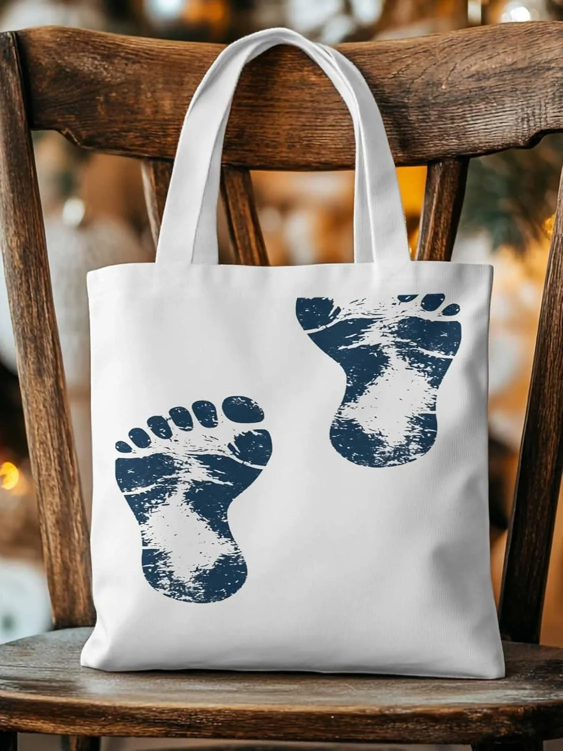 Canvas Tote Bag, Blue Footprint patterned Canvas Tote Handbags for Women Shoulder Bag,