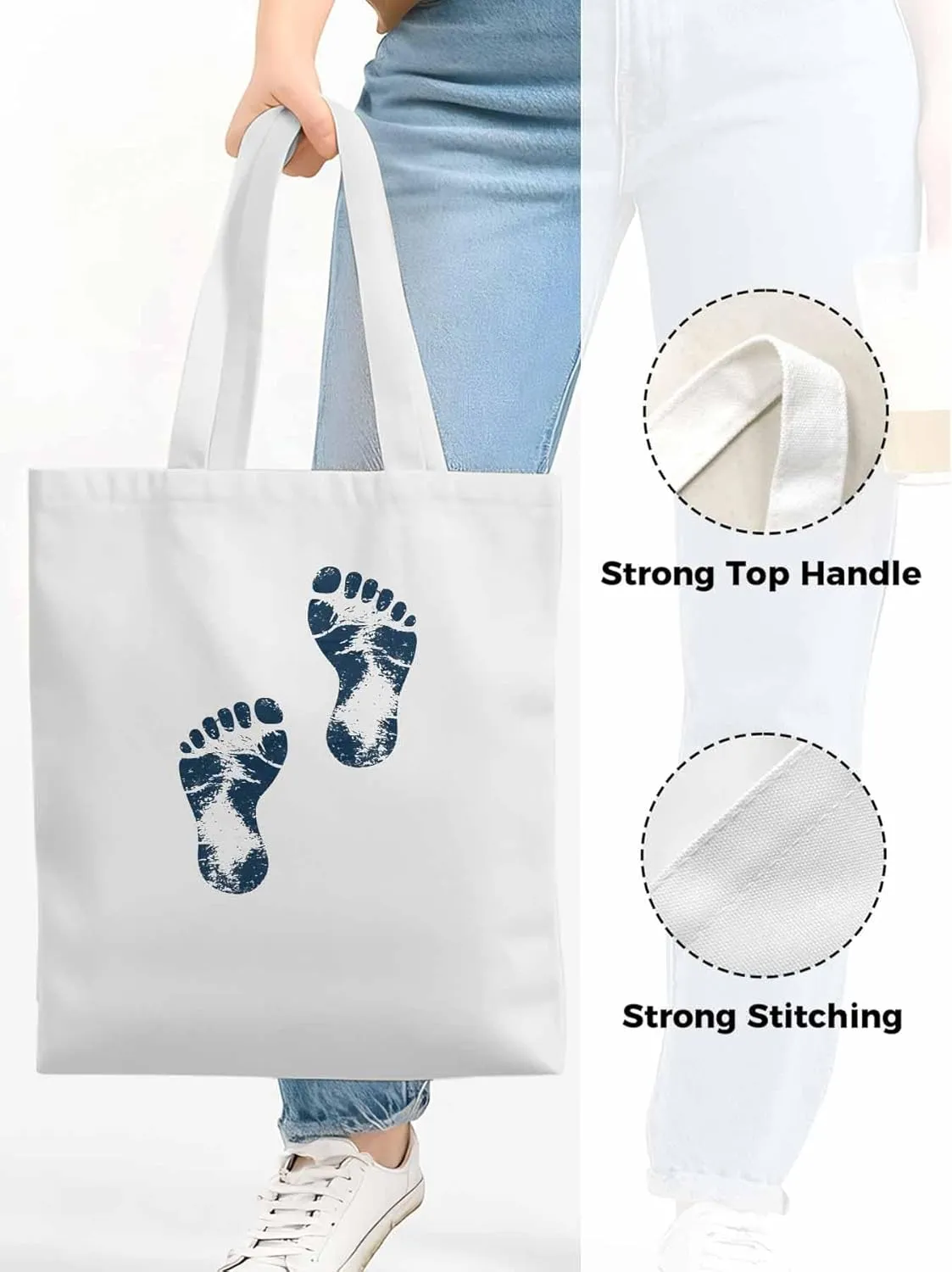 Canvas Tote Bag, Blue Footprint patterned Canvas Tote Handbags for Women Shoulder Bag,