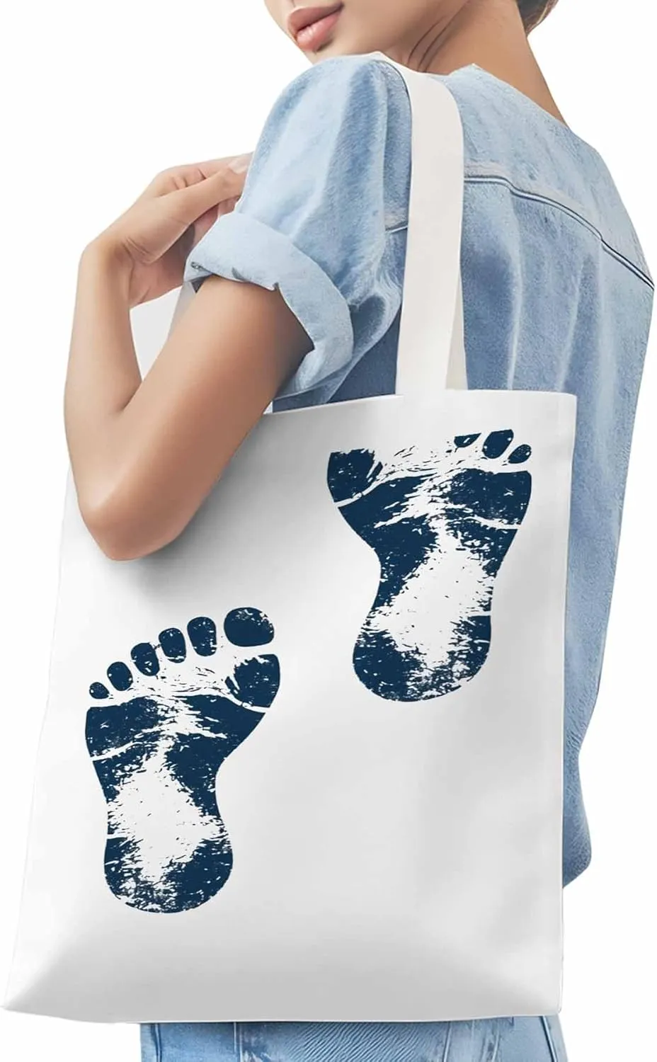 Canvas Tote Bag, Blue Footprint patterned Canvas Tote Handbags for Women Shoulder Bag,
