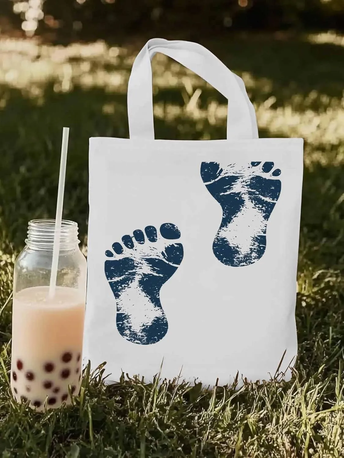 Canvas Tote Bag, Blue Footprint patterned Canvas Tote Handbags for Women Shoulder Bag,