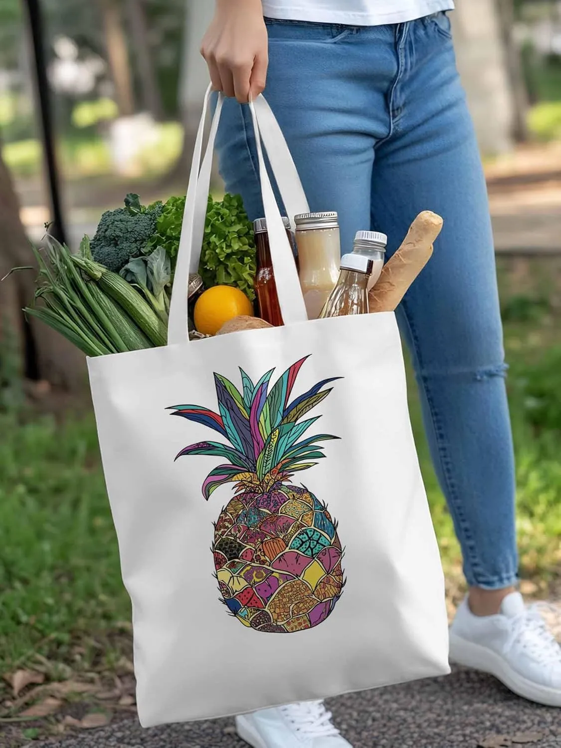 Canvas Tote Bag, Boho Chic Pineapple Print patterned Canvas Tote Handbags for Women Shoulder Bag,
