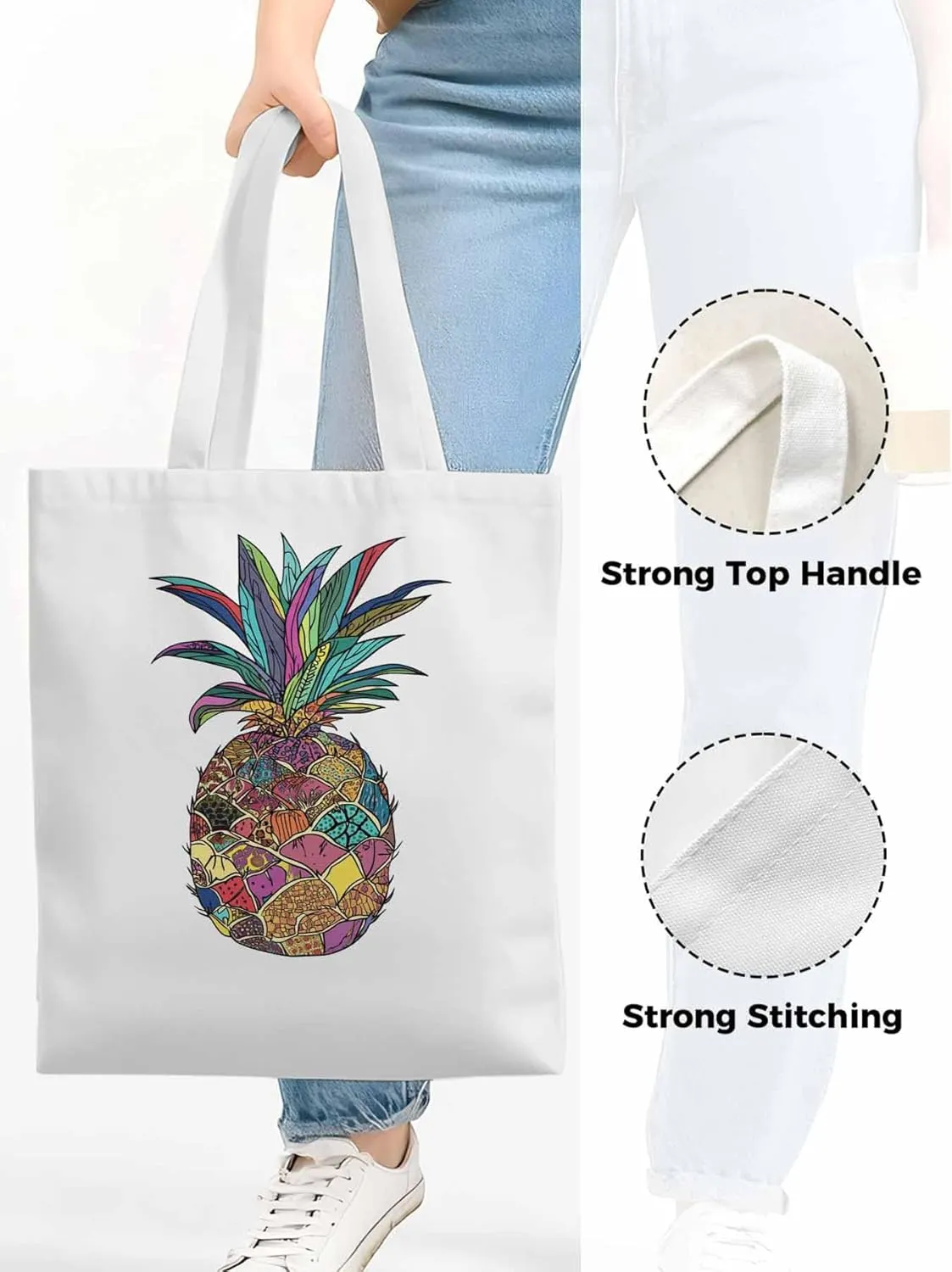 Canvas Tote Bag, Boho Chic Pineapple Print patterned Canvas Tote Handbags for Women Shoulder Bag,