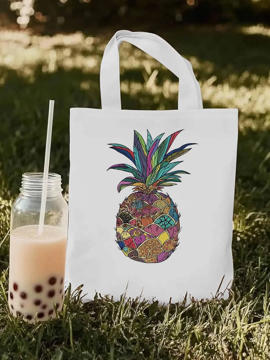Canvas Tote Bag, Boho Chic Pineapple Print patterned Canvas Tote Handbags for Women Shoulder Bag,