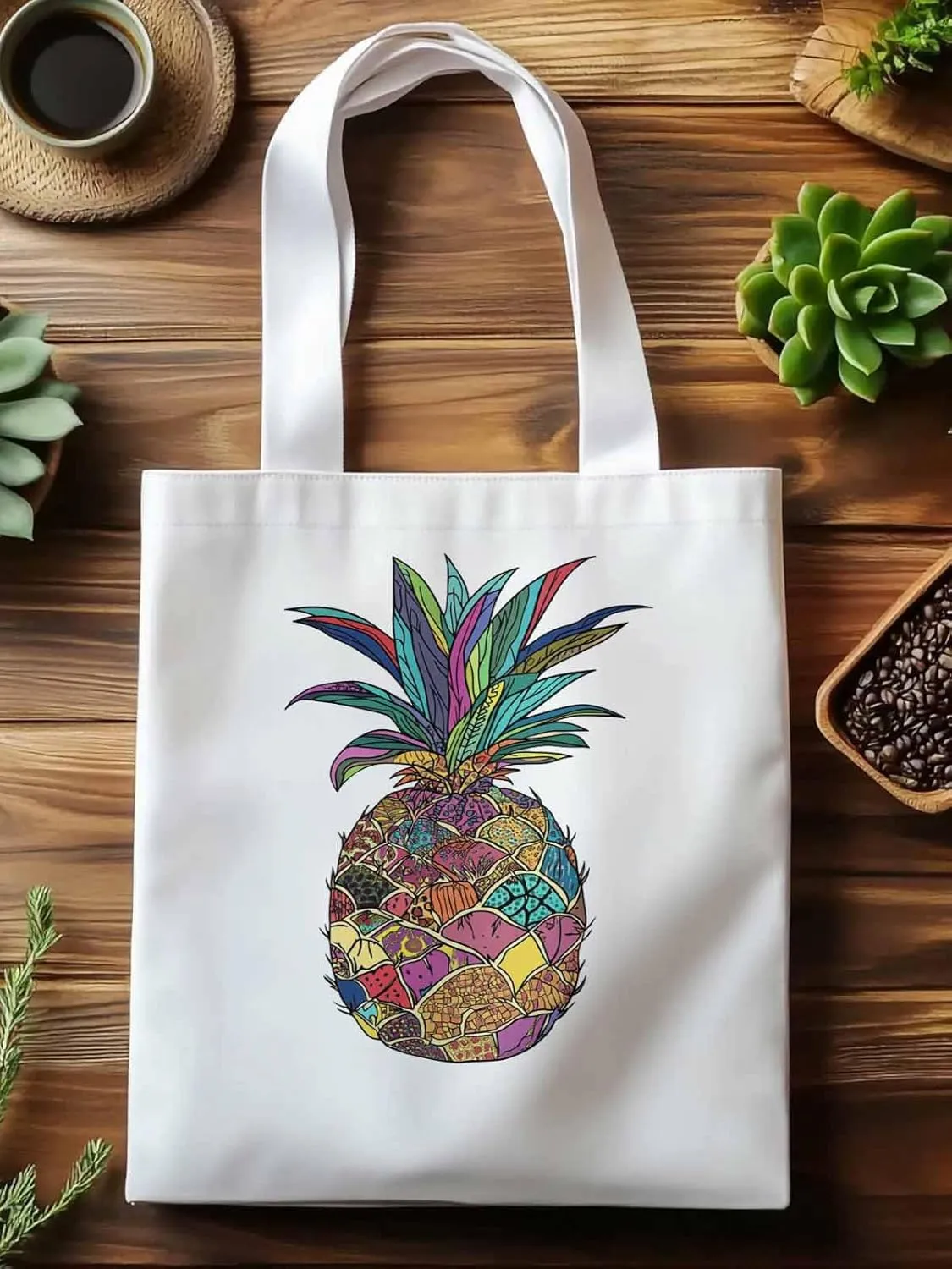 Canvas Tote Bag, Boho Chic Pineapple Print patterned Canvas Tote Handbags for Women Shoulder Bag,