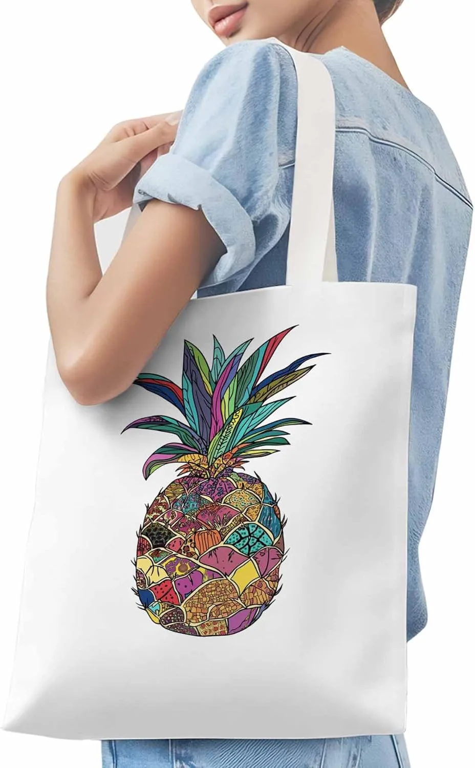 Canvas Tote Bag, Boho Chic Pineapple Print patterned Canvas Tote Handbags for Women Shoulder Bag,